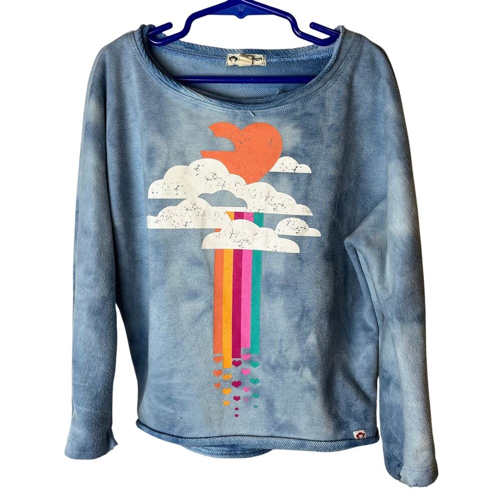Appaman Kids Girls 6 Blue Rainbow Heart Graphic Slouchy Long Sleeve Sweatshirt